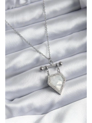 316L Çelik Gümüş Renk Zirkon Taş Detay Kadın Kolye