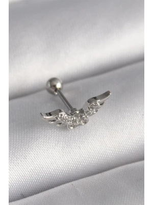 316L Çelik Gümüş Renk Zirkon Taş Detay Kanat Model Tragus Piercing
