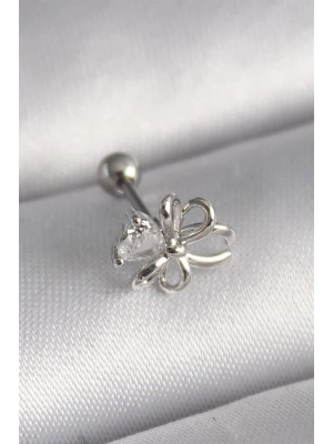 316L Çelik Gümüş Renk Zirkon Taş Detay Kurdele Model Tragus Piercing