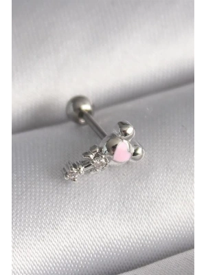 316L Çelik Gümüş Renk Zirkon Taş Detay Pembe Kalp İşleme Tragus Piercing