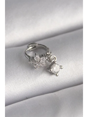 316L Çelik Gümüş Renk Zirkon Taşlı Çiçek Model Sallantı Detay Tragus Piercing