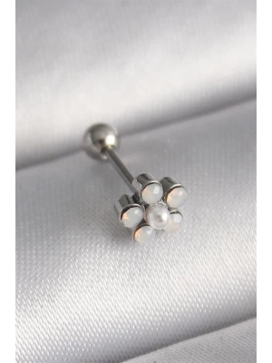 316L Çelik Gümüş Renk Zirkon Taşlı Çiçek Model Tragus Piercing