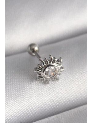316L Çelik Gümüş Renk Zirkon Taşlı Güneş Tragus Piercing
