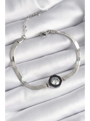 316L Çelik Gümüş Renk Zirkon Taşlı İtalyan Zincir Model Kadın Bileklik