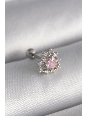 316L Çelik Gümüş Renk Zirkon Taşlı Kalp Tragus Piercing