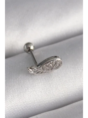 316L Çelik Gümüş Renk Zirkon Taşlı Kanat Tragus Piercing