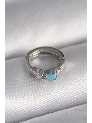 316L Çelik Gümüş Renk Zirkon Taşlı Mavi Boncuk Detay Tragus Piercing