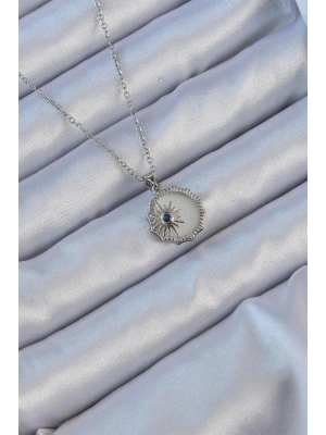 316L Çelik Gümüş Renk Zirkon Taşlı Mineli Kutup Yıldızı Kolye