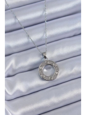 316L Çelik Gümüş Renk Zirkon Taşlı Model Kadın Kolye