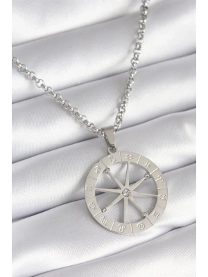 316L Çelik Gümüş Renk Zirkon Taşlı Rüya Kapanı Model Burçlar İşleme Detay Kadın Kolye