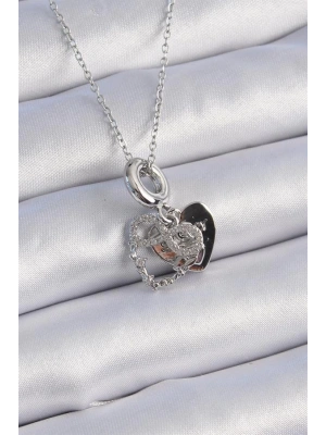 316L Çelik Gümüş Renk Zirkon Taşlı Sonsuzluk Kalp Figür Charm Model Kadın Kolye