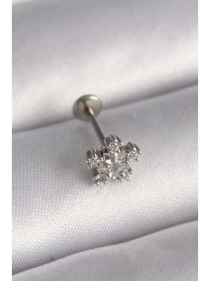 316L Çelik Gümüş Renk Zirkon Taşlı Yıldız Model Tragus Piercing