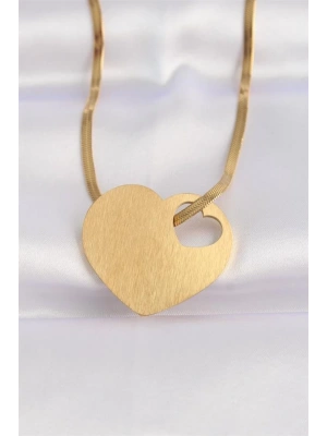 316L Çelik İtalyan Zincir Altın Renk Düz Plaka Kalp Kolye