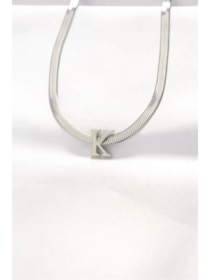 316L Çelik K Harfli Silver Renk İtalyan Zincirli Kolye