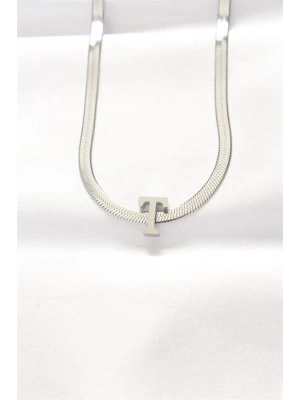 316L Çelik T Harfli Silver Renk İtalyan Zincirli Kolye