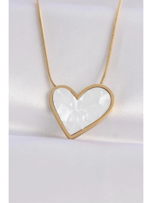 316L Çelik Zincir Altın Renk Mermer Desenli Kalp Kolye