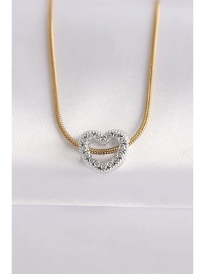 316L Çelik Zincir Altın Renk Zincirli Gümüş Renk Kalp Tasarımlı Kolye