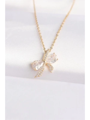 316L Çelik Zincir Altın Renk Zirkon Taşlı Fiyonk Kolye