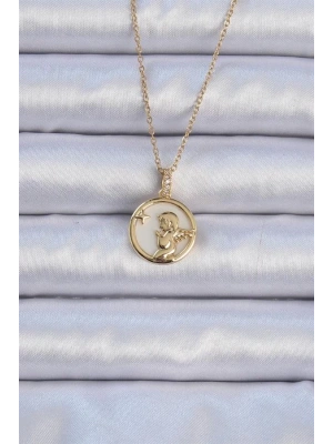 316L Çelik Zincir Altın Renk Zirkon Taşlı Mineli Melek Kolye