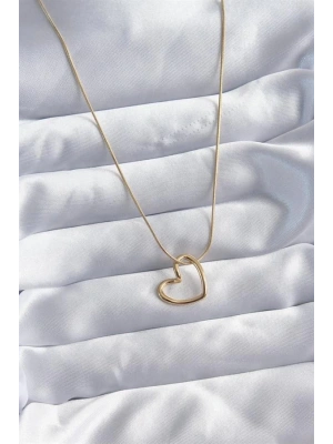 316L Çelik Zincir Gold Renk Kalp Model Kadın Kolye