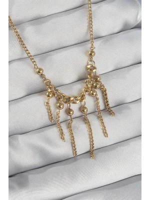 316L Çelik Zincir Gold Renk Topçuk Detay Sallantılı Zincir Kolye