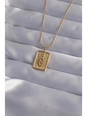 316L Çelik Zincir Gold Renk Zirkon Taşlı Göz Figür Tarot Kolye