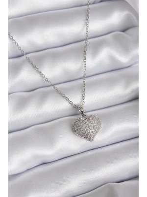316L Çelik Zincir Gümüş Renk Zirkon Taş Detay Kalp Model Kadın Kolye