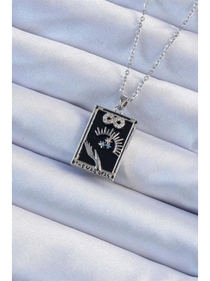 316L Çelik Zincir Gümüş Renk Zirkon Taşlı Sonsuzluk Figürlü Tarot Kolye
