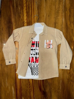 4-8 Yaş Tişört Gömlek Kombini Vizon