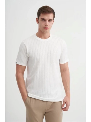 4051 Bisiklet Yaka Desenli Erkek T-Shirt BEYAZ