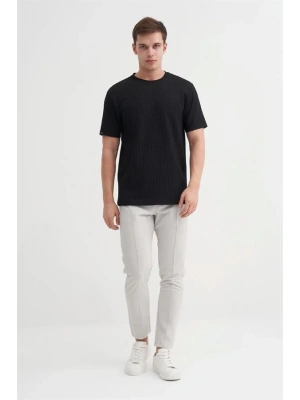 4051 Bisiklet Yaka Desenli Erkek T-Shirt SİYAH