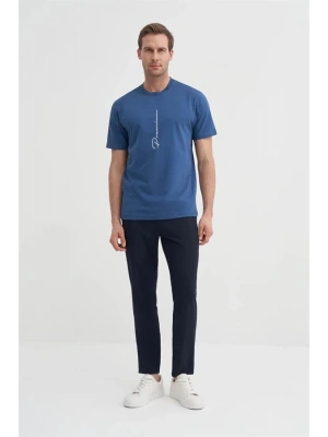 4091 Yazı Baskılı Bisiklet Yaka Erkek T-Shirt Indigo