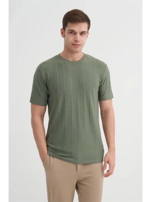 4203 Viskon Kumaş Bisiklet Yaka Regular Fit Erkek T-Shirt HAKİ