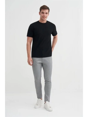 4203 Viskon Kumaş Bisiklet Yaka Regular Fit Erkek T-Shirt SİYAH