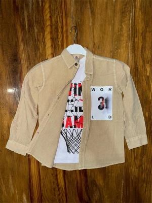 9-13 Yaş Tişört Gömlek Kombini Vizon