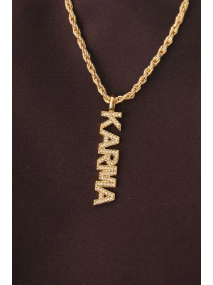 Altın Renk Zirkon Taşlı Karma Yazılı Kolye