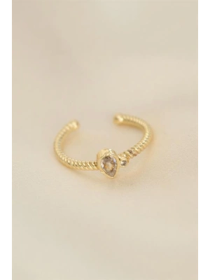 Ayarlamalı Altın Renk Zirkon Taşlı Damla Detay Yüzük