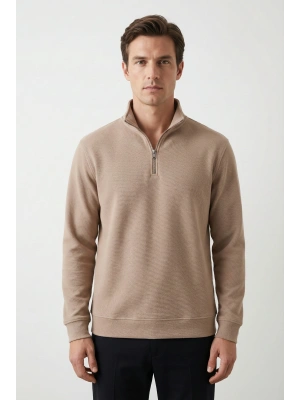 Çakıl Kumaş Yarım Fermuar Dik Yakalı Sweatshirt
