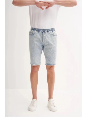 CAZ6714 Beli Lastikli Erkek Bermuda Kot Short Buz Mavi