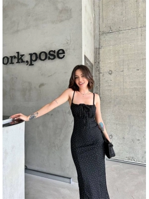 Desenli askılı elbise