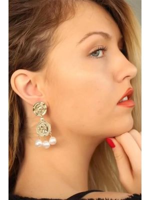 Dore Renkli Bayan İncili Sallantı Küpe