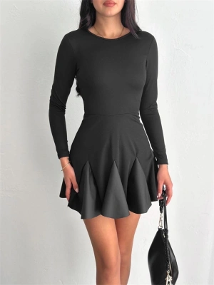 Eteği kloş crep mini elbise s1267