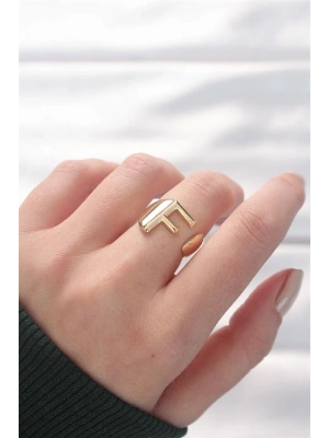 F Harfli Altın Renk Ayarlanabilir Yüzük