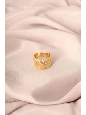 Gold Renk Metal Zirkon Taşlı Kalp Model Ayarlanabilir Kadın Yüzük