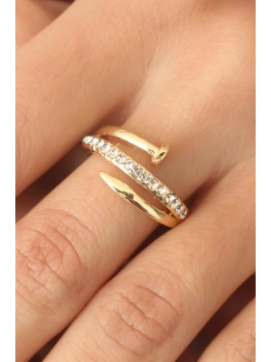 Gold Renk Taşlı Çivi Ayarlanabilir Kadın Yüzük