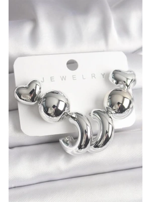 Gümüş Renk Kalp Halka Figür CCB Plastik Kadın Küpe Seti