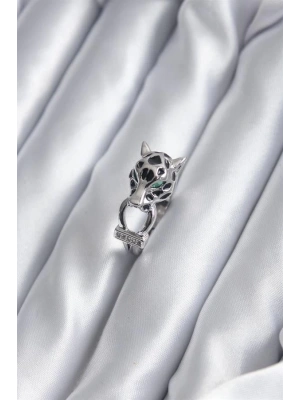 Gümüş Renk Kaplan Model Zirkon Taş Detay VİP Kadın Yüzük