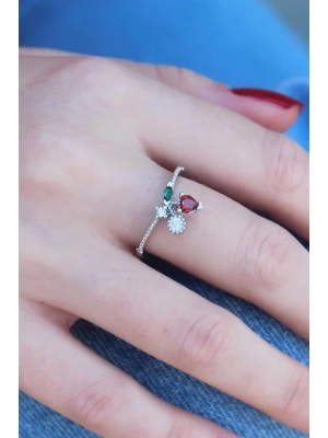 Gümüş Renk Kiraz Model Zirkon Taşlı Kadın Yüzük