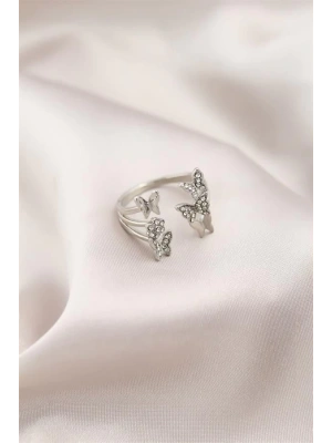 Gümüş Renk Metal Kelebek Model Kadın Yüzük