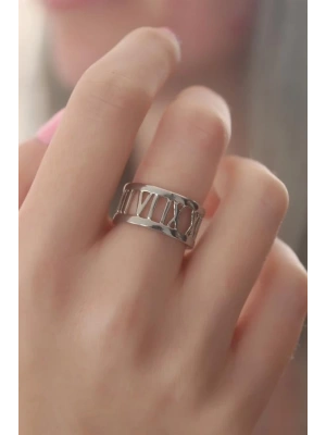 Gümüş Renk Roma Rakam Model Kadın Yüzük